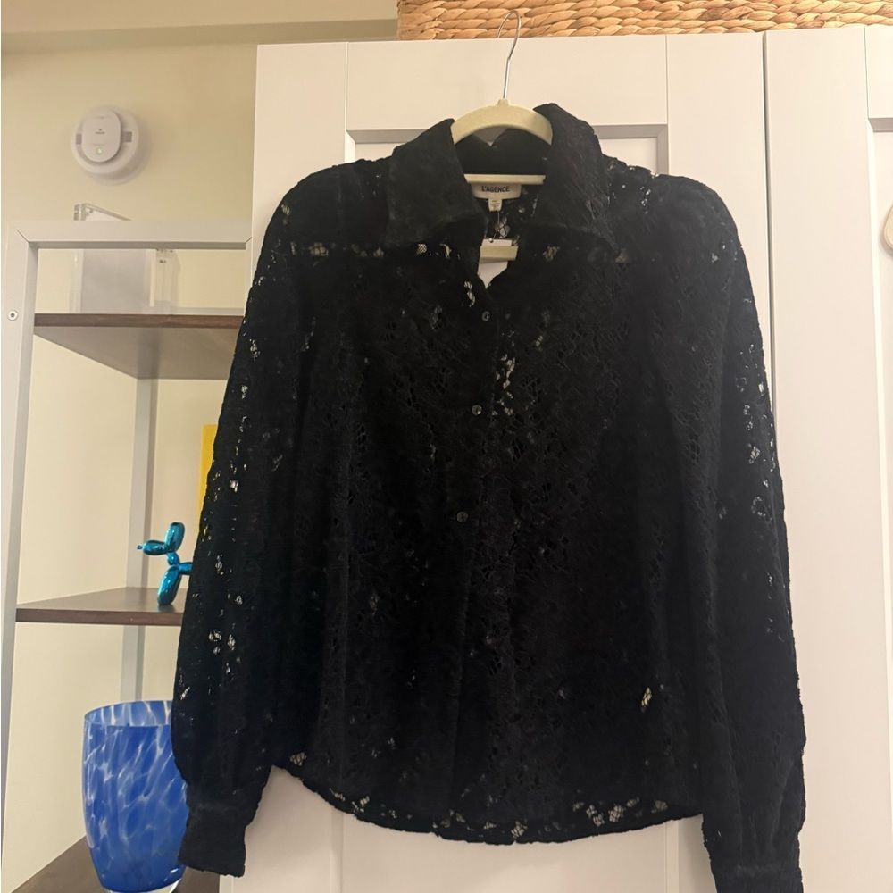 L'AGENCE Black Lace Blouse